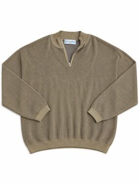 St. Croix Knits Men’s Quarter-Zip Knit Sweater – Large – Olive